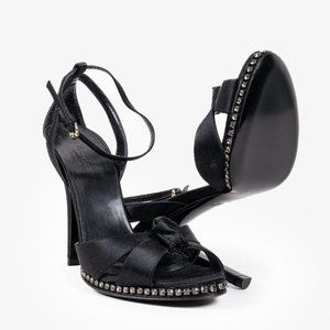 Gucci Black Silk Satin Pumps with Rhinestone Detail